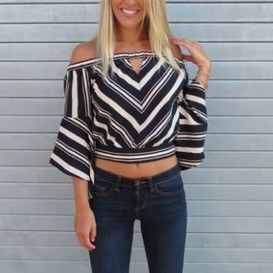 Navy Bell Sleeved Off-the-Shoulder stop